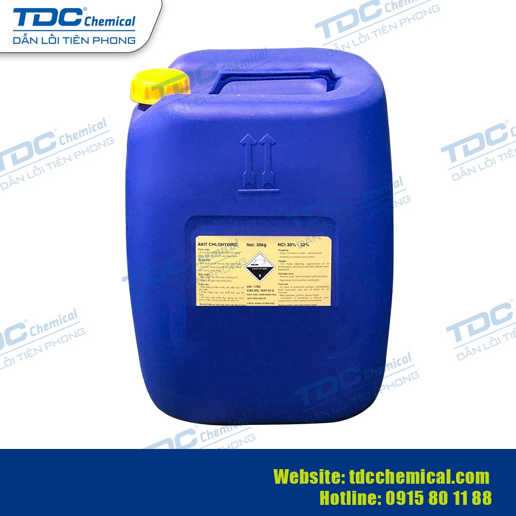 Hóa Chất Acid Clohydric (HCl) 30% - 35% | Việt Nam, Can 30kg